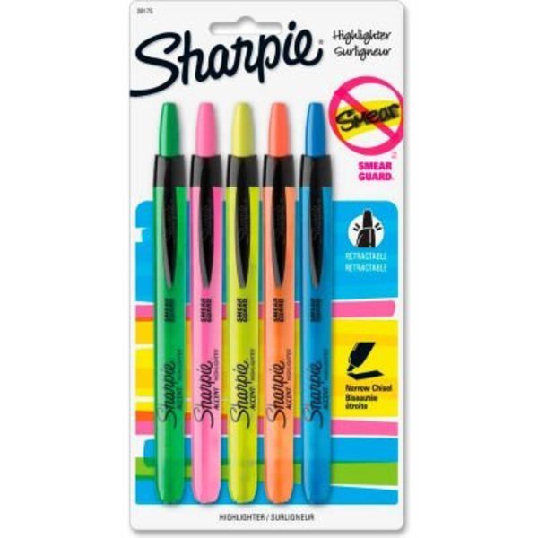 Sandford Ink Sharpie Accent Retractable Highlighter, Narrow Chisel Tip, Assorted Ink, 5/Set 28175PP